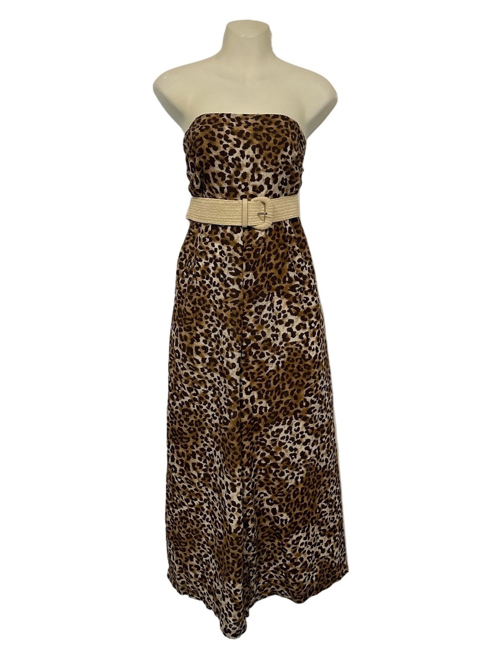 American Eagle Leopard Print Straps/Strapless Jumpsuit NEW Belted Wide Leg